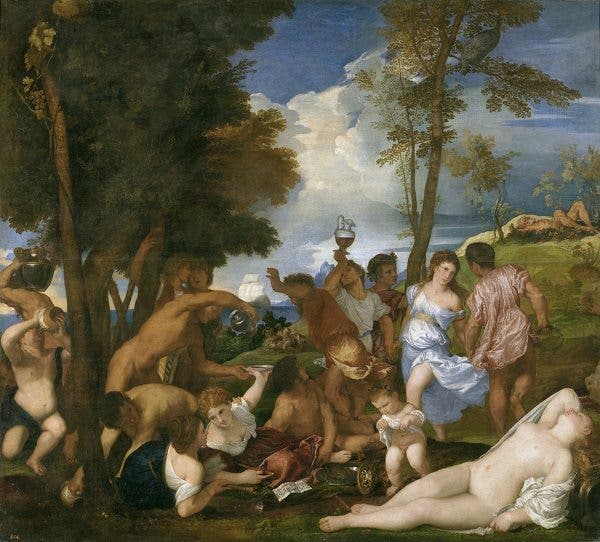 Cuadro La bacanal de los andrios del pintor Tiziano. Efesalud.com
