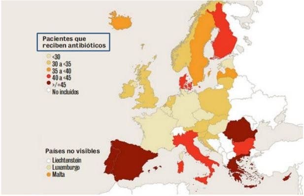 Mapa de consumo de antibióticos en UE. Fuente: Eurobarómetro