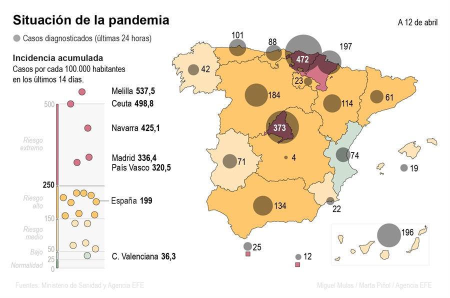 Mapa covid España 12 de abril de 2021