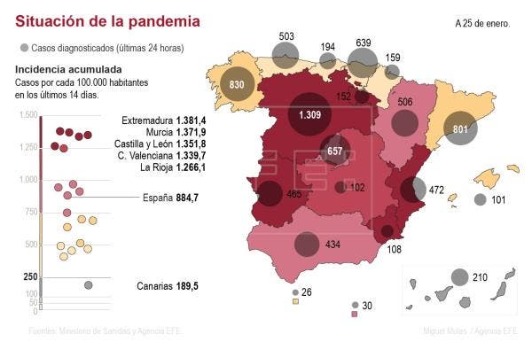 Mapa coronavirus España 25 de enero